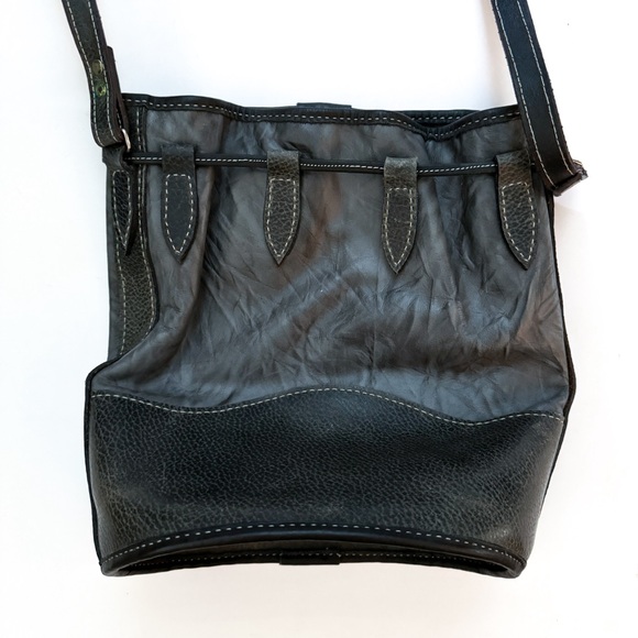 Vintage Black Gray Leather Bucket Bag - Picture 3 of 5